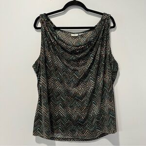 Sleeveless Cowl Neck Top in Black & Teal - Cato women’s 26 28 26/28W